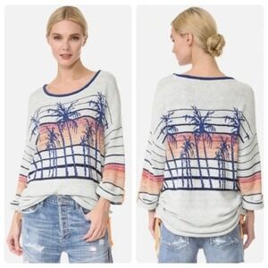Free People Palm Breeze 3/4 Sleeve Knit Sweater Sunset Oversized Boho Size Small